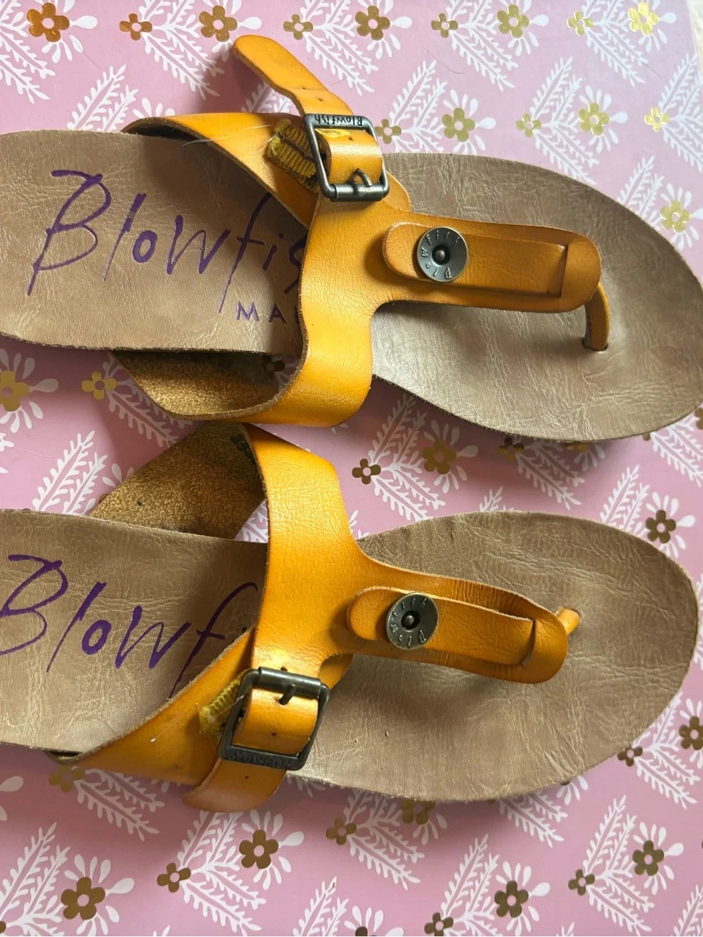 Blowfish Mustard Yellow Buckle Toe-Post Sandals